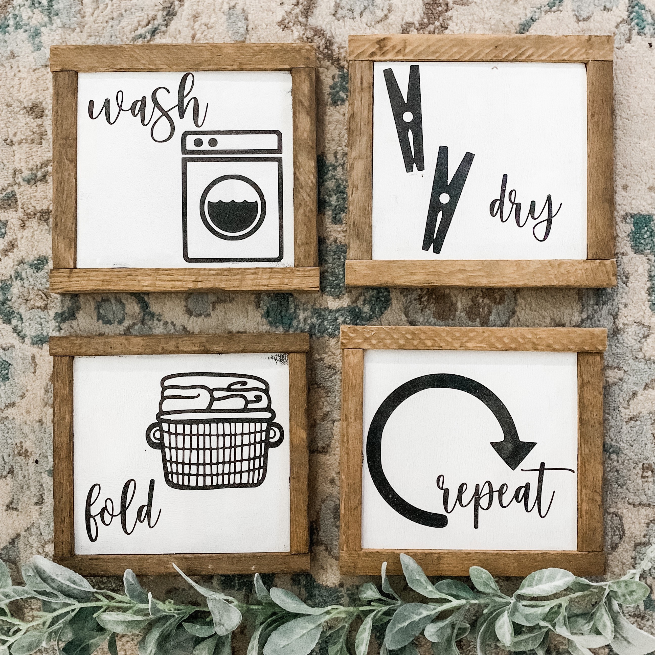 Conjunto de 4 letreros de madera de granja de lavandería / | Etsy