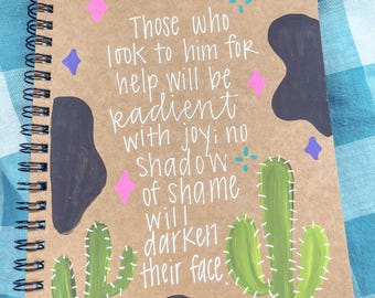 Hand-Painted Scripture Journal • Psalm 34:5 Western Cactus