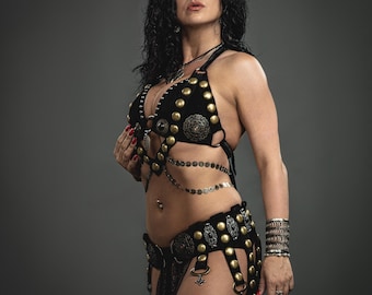 Tribal Fusion Steampunk Leather&Metal belt M-L-XL