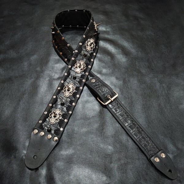 Leather Spiked Guitar Strap - Etsy