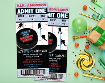 Hockey Birthday Invitations - Hockey Admission Ticket Invites - VIP Hockey Party Kids Teens - Red White Blue - Ice Rink - Hockey Game Invite