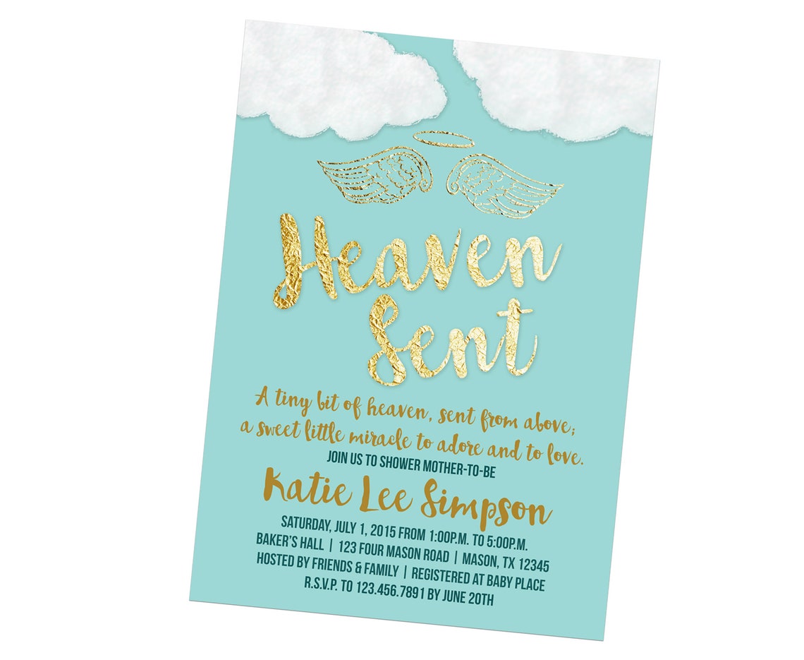 Printable Heaven Sent Baby Shower Invitations DIY Boy Baby Etsy