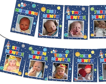 Ruimte 1e verjaardag Banner - Astronaut 12 maand verjaardag Foto Banner - Planeten Outer Space 1e verjaardagsfeest - Little Alien Birthday Boy