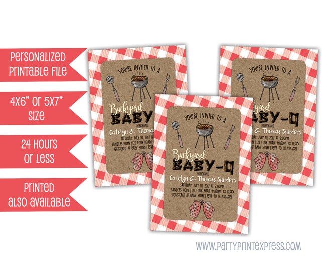 Printable Baby Q Invitations Coed Baby Shower Invite Backyard