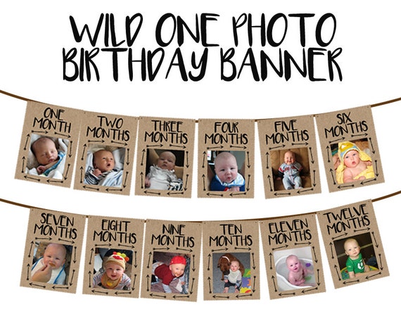 Wild One Banner - Wild ONE Photo Banner - Wild One Birthday Banner - Photo Birthday Banner - 1st Birthday Milestone Banner - Kraft Boy Il_570xn
