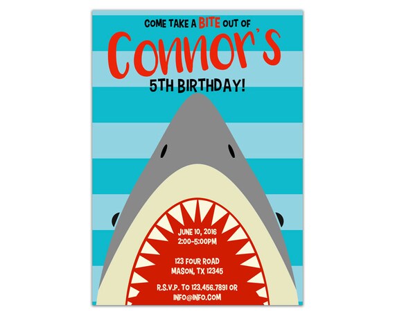Shark Birthday Invitations - Shark Invitation - Pool Party Invites - 1st 2nd 3rd 4th 5th - Boy Shark Invitations - shark bite mouth Il_570xn