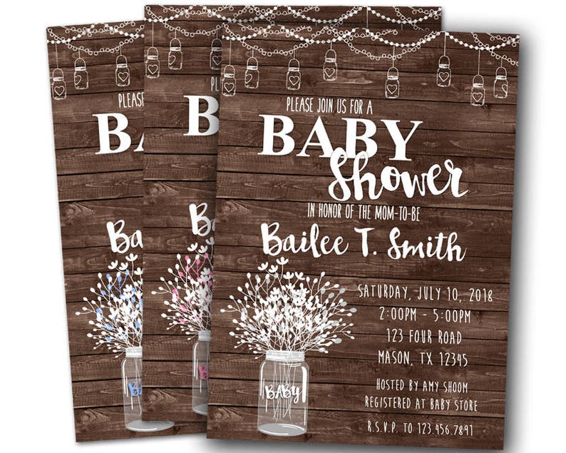 Country Baby Shower Invitations Mason Jar Baby Shower Invitation Rustic Wood Baby Shower Neutral Baby Shower Girl Boy Floral Sweet image 9