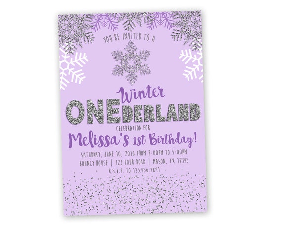 Purple Winter ONEderland Invitation - Winter Wonderland Invitation - Girl First Birthday Invitations - 1st Birthday December Party Invite Il_570xn