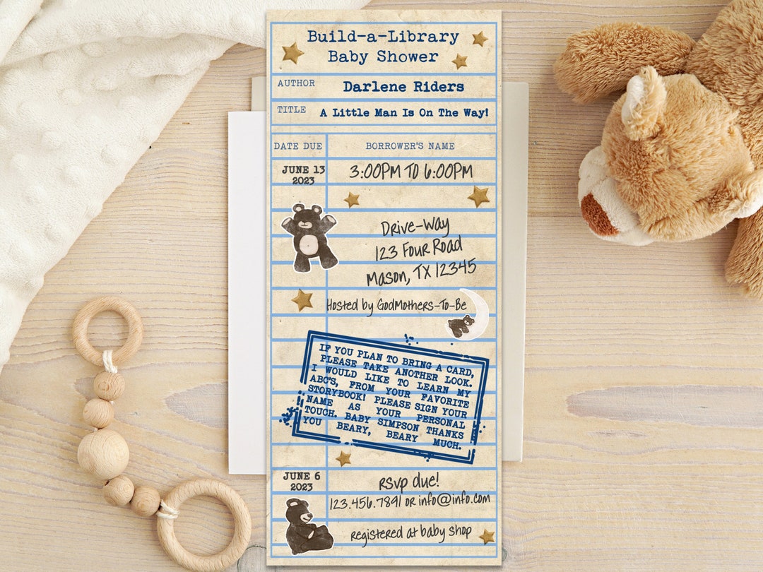Library Card Baby Shower Invitations Blue Boy Geek Nerd Baby Etsy