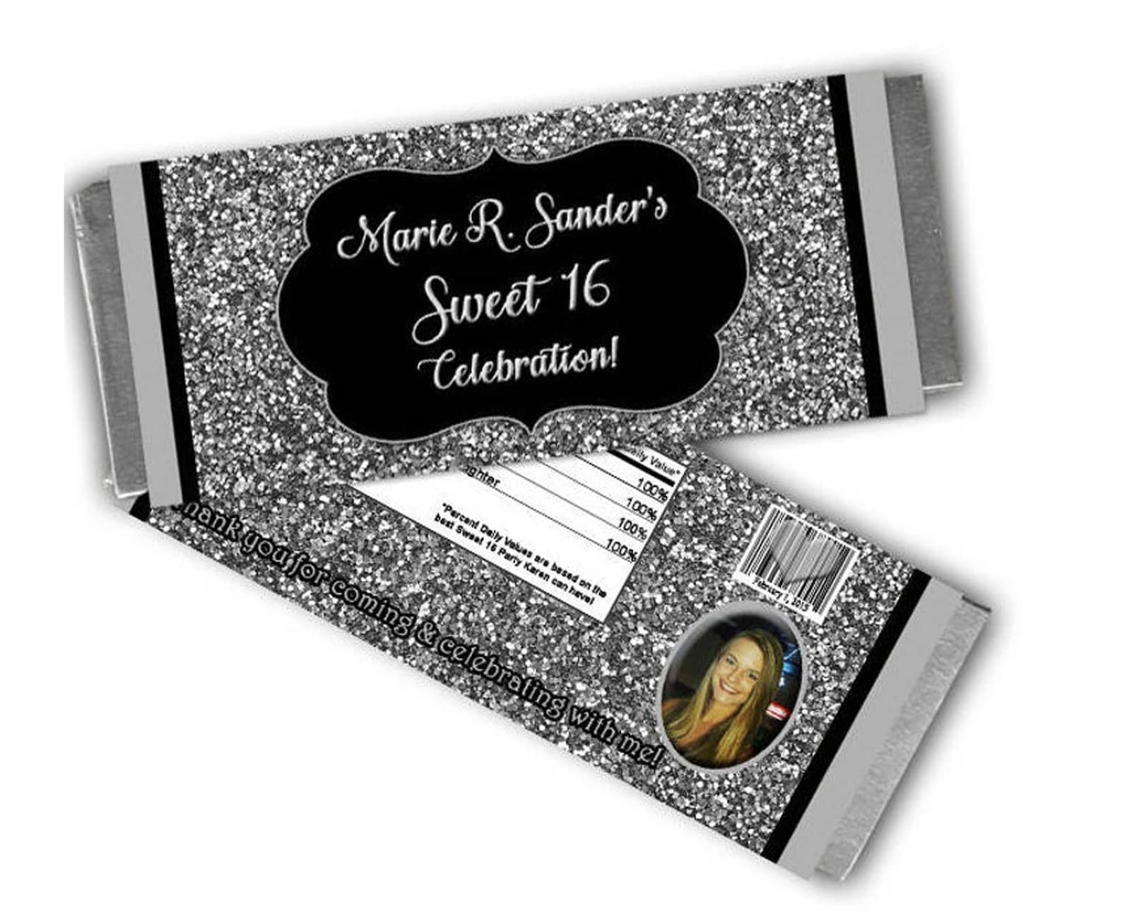 Silver Glitter Candy Wrappers Personalized Silver Candy Bar Etsy