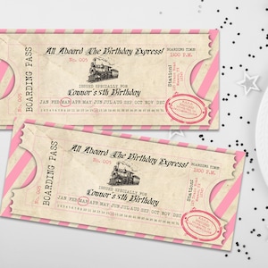 Rosa Zugticket Bordkarte Einladungen - Paris Destination Tickets Geburtstagsfeier - Hochzeit Bridal Shower Express Bonjour Vintage