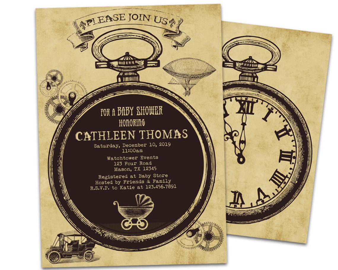 Steampunk Baby Shower Invitation Steampunk Invitations Etsy