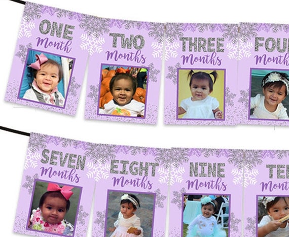 Winter ONEderland 1st Birthday Photo Banner Purple Girl - Silver Glitter Winter Wonderland Timeline 1st Birthday Banner - Milestone Il_570xn