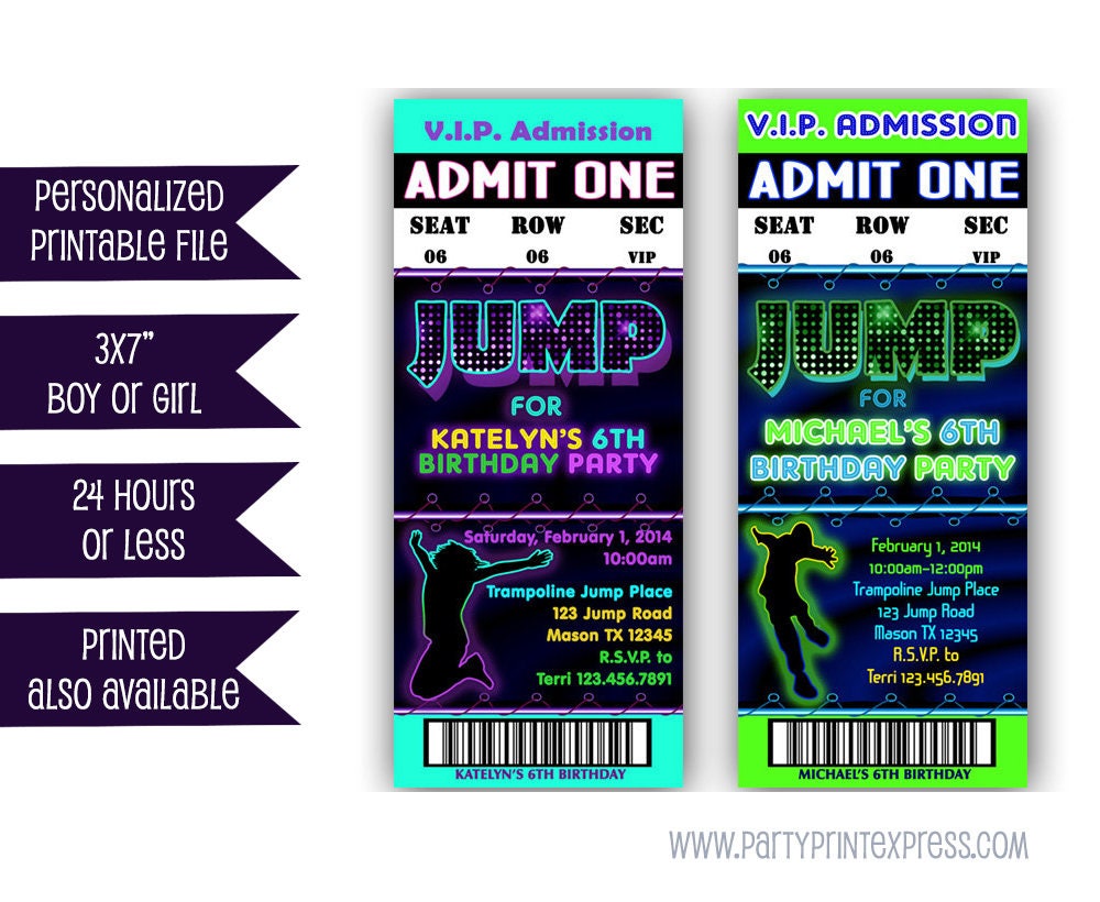 Printable Jump Birthday Invitation Trampoline Park Party Etsy