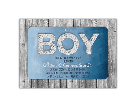 Rustic Boy Baby Shower Invitations - Simple Wood Watercolor Blue Baby Shower Invitation - Blue Silver Baby Shower Invites - Its a Boy Il_570xn