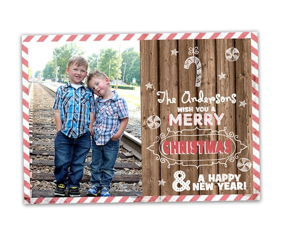 Candy Cane Photo Christmas Card - Christmas Card Set - Christmas Cards - Holiday Cards - Candy Cane Rustic Wood - Country Christmas Cards Il_570xn