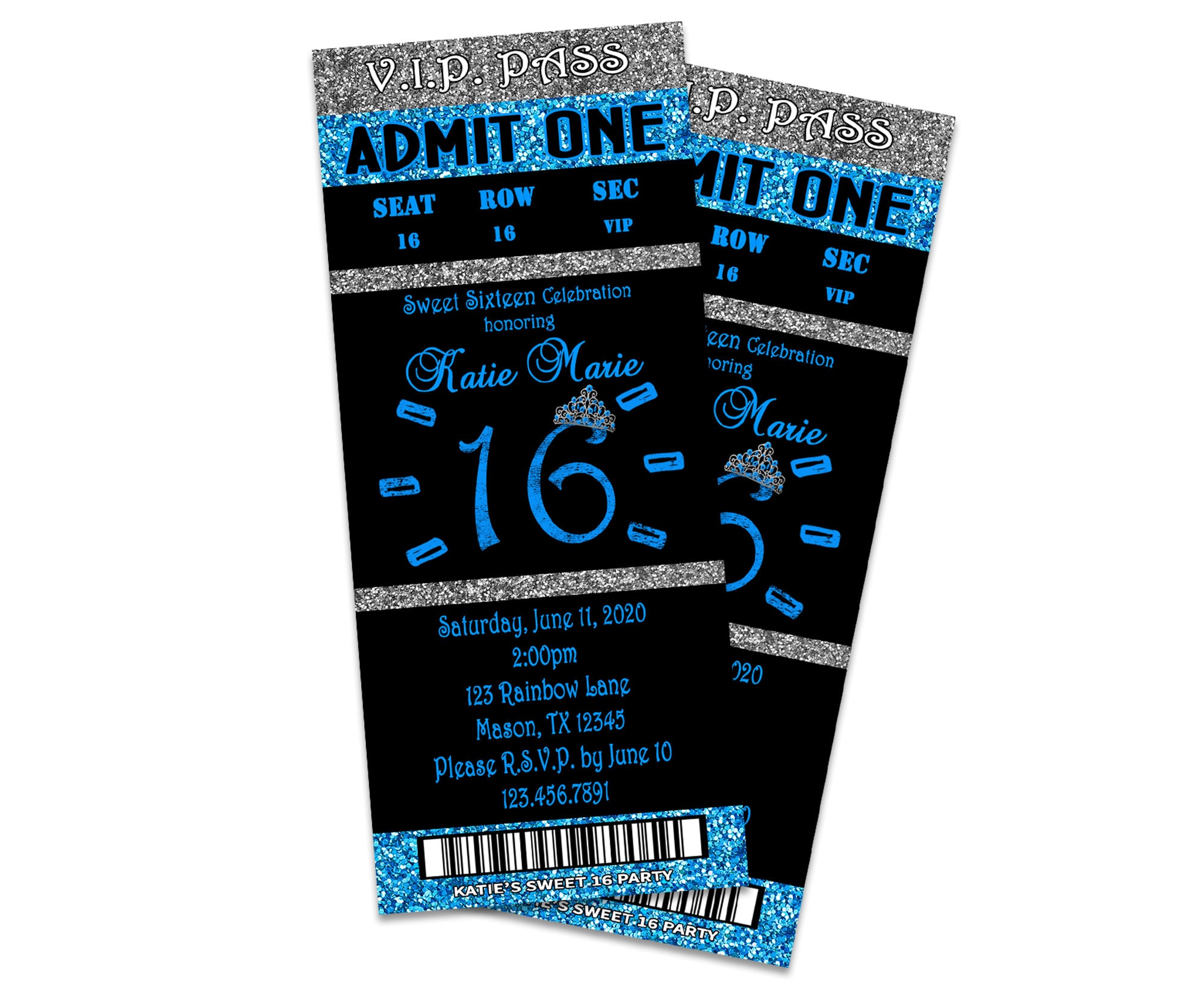 Sweet 16 Ticket Invitations Sweet Sixteen Ice Blue Black and Etsy UK
