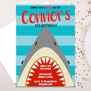 Shark Birthday Invitations - Shark Invitation - Pool Party Invites - 1st 2nd 3rd 4th 5th - Boy Shark Invitations - shark bite mouth