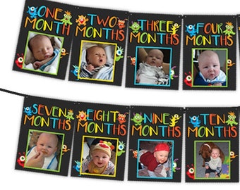 Monster 1e verjaardag Banner - 1e verjaardag Foto Banner - Monster Banner - Foto Verjaardag Banner - 1e Verjaardag Mijlpaal Banner Krijt Jongen