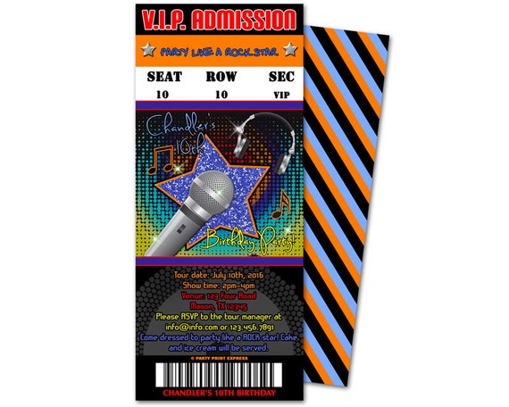 Boy Hip Hop Admission Ticket Invitations - Rockstar Birthday Invites - Boys Popstar Birthday Party Invitation - Ticket Invite - VIP Pass Il_570xn