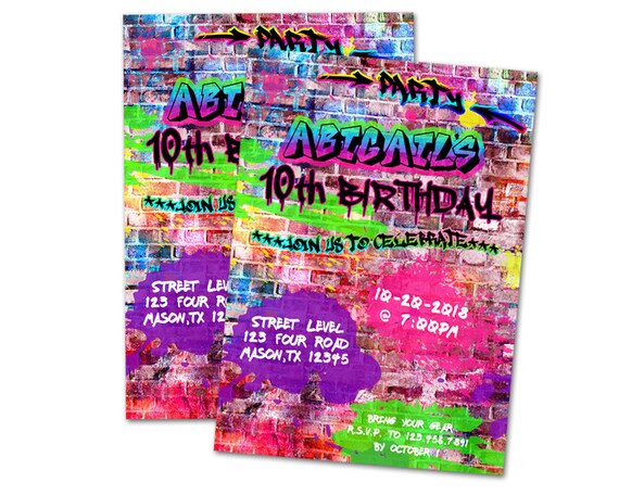 Printable Girl Graffiti Invitation - Girl Hip Hop Invitations - Pink Hip Hop - Pink Graffiti Birthday Invitations - Purple Hip Hop Party DIY Il_570xn