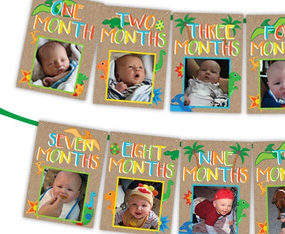 Dinosaur 1st Birthday Banner - Dinosaur Banner - 12 month Photo Bunting - Boy 1st Birthday - Dino Keepsake garland - First Birthday Decor Il_570xn