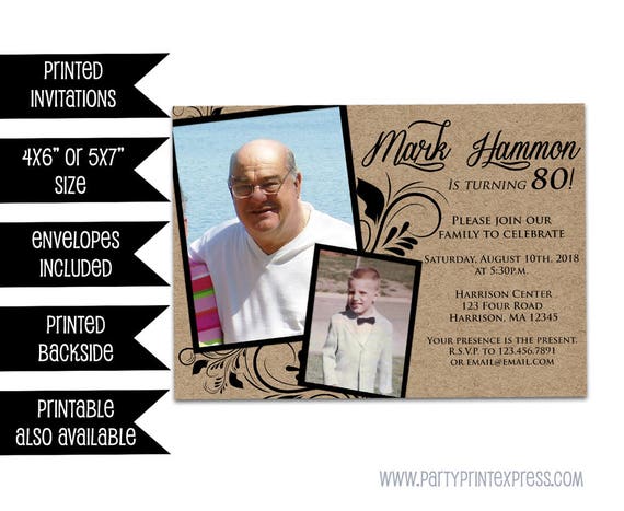 70th Birthday Invitation Man Male Birthday Invitations 80th