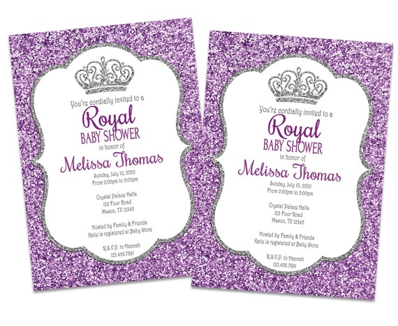 purple and silver baby shower invitations