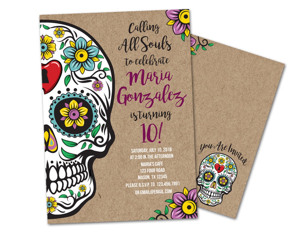 Sugar Skull Birthday Invitation Sugar Skull Invitations - Etsy