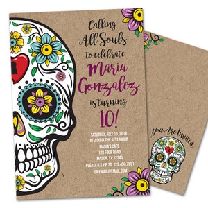 Sugar Skull Birthday Invitation Sugar Skull Invitations Kraft Skull ...