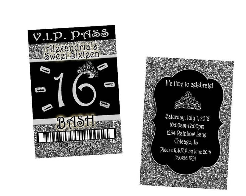 Silver Sweet 16 VIP Pass Invitation Lanyard Silver Glitter Etsy