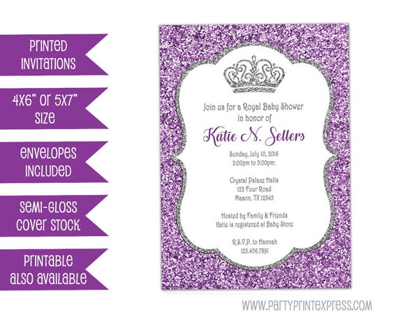 Purple Glitter Baby Shower Invitation Princess Baby Shower Etsy