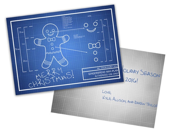 Funny Christmas Cards - Gingerbread Holiday Card - Geek Holiday Card - Geek Christmas Card - Tech Christmas Card - IT Blueprint Unique Xmas Il_570xn