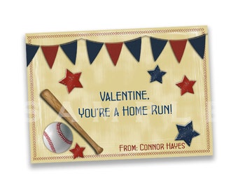 Baseball Valentine's Day Cards - Kids Valentine - Home Run Valentine - Baseball Slugger Sports - Classroom Valentines Cards Vintage Baseball