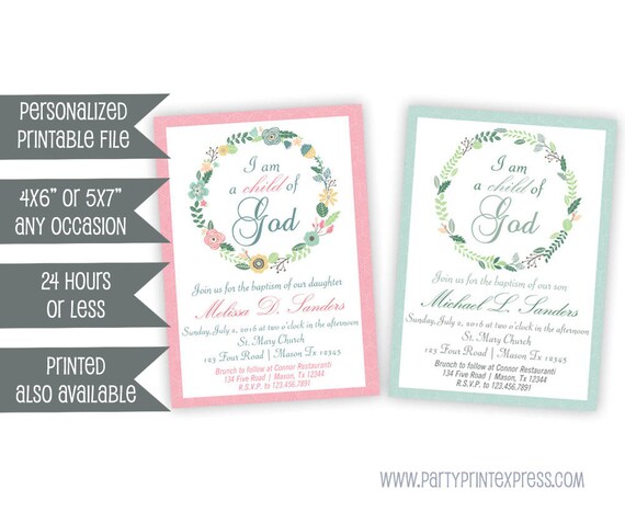 printable pastel baptism invitations boy baptism girl baptism