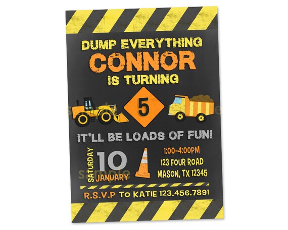 Construction Invitations - Chalk Dump Truck Birthday Invite - Boy 1st Birthday - Boy 2nd Birthday - Dump Truck Invitation - Boy Birthday Il_570xn
