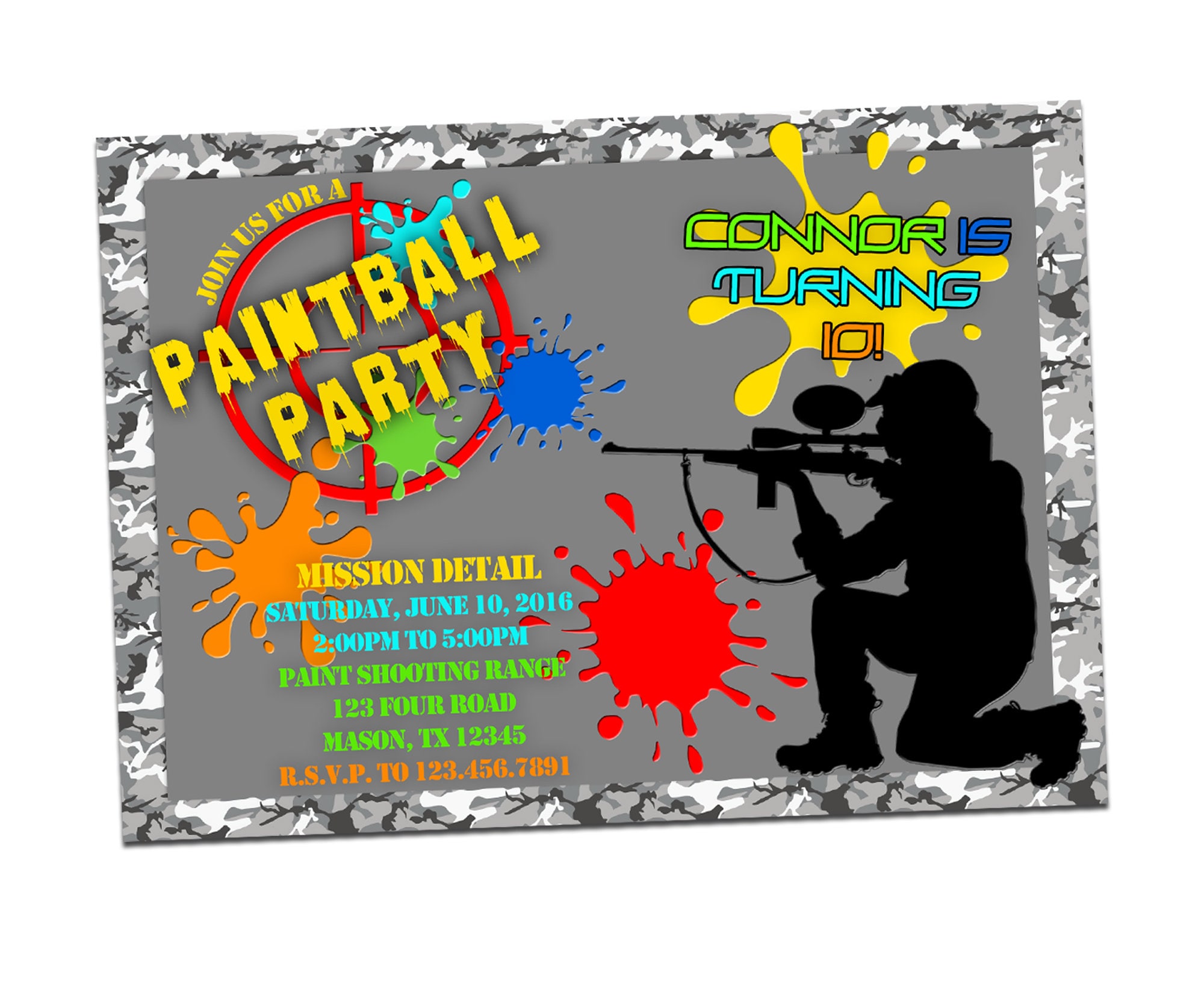 Paintball Invitations Paintball Birthday Invitation Camo Etsy