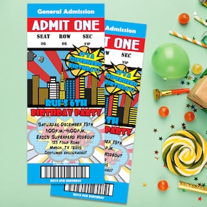 Superheroes Birthday Invitations -  Comic Book Birthday Black or Blue - Boy Super Hero Party Invites - Super Hero Birthday Invites Custom