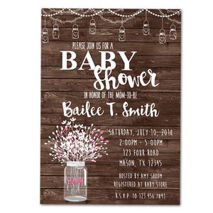Country Baby Shower Invitations Mason Jar Baby Shower Invitation Rustic Wood Baby Shower Neutral Baby Shower Girl Boy Floral Sweet image 1