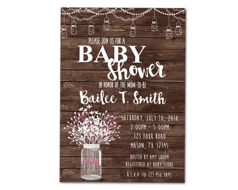 Country Baby Shower Invitations Mason Jar Baby Shower Invitation Rustic Wood Baby Shower Neutral Baby Shower Girl Boy Floral Sweet image 1