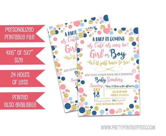printable gender reveal party invitation navy pink gold printable gender reveal party invitations