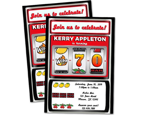 Printable Slot Machine Invitations Casino Birthday Man Woman 50th 60th 