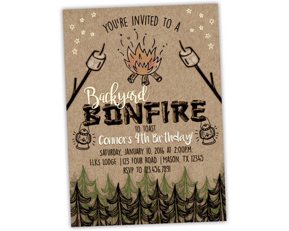 Bonfire Invitations - Bonfire Birthday Invitation - Bonfire Party Invite - Rustic Camping Invitation - Backyard Bonfire Party - Kids Adult Il_570xn