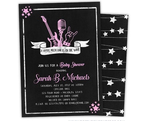 Pink Rock Star Baby Shower Invitations - Girl Rock N Roll Baby Shower Invite - Girl Guitar Baby Shower Invitation - Pink Chalk Baby Shower Il_570xn