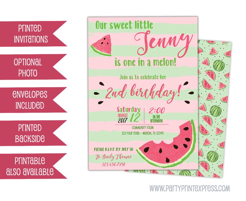 Watermelon Birthday Invitation Watermelon Invitation Watermelon Invite Watermelon Party Invites Girl Birthday Invitations Pink image 4