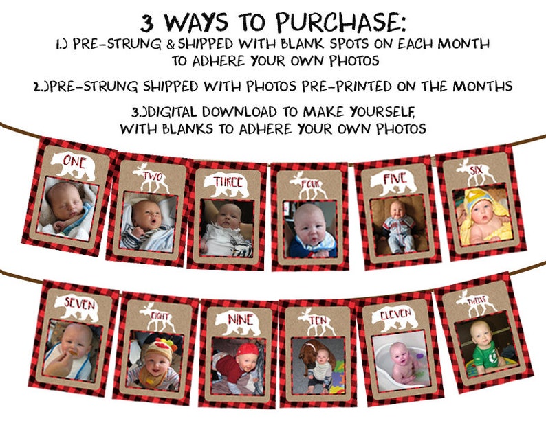 Lumberjack 1st Birthday Banner 1st Birthday Photo Banner Lumberjack Banner Photo Birthday Banner 1st Birthday Milestone Flannel image 3