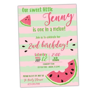 Watermelon Birthday Invitation Watermelon Invitation Watermelon Invite Watermelon Party Invites Girl Birthday Invitations Pink image 3