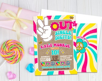 Tie Dye 10th Birthday Invitations - Peace Out Single Digits Party Invites Girls Pink Retro Funky Vibe - ANY AGE - Goodbye Single Digits Kids