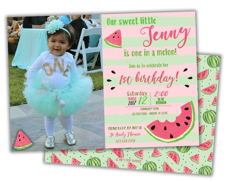 Watermelon Birthday Invitation Watermelon Invitation Watermelon Invite Watermelon Party Invites Girl Birthday Invitations Pink image 5