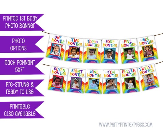 Rainbow 1st Birthday Banner - Rainbow Banner - 1st Birthday Photo Banner - Photo Birthday Banner - 1st Birthday Milestone Timeline Girl Il_570xn